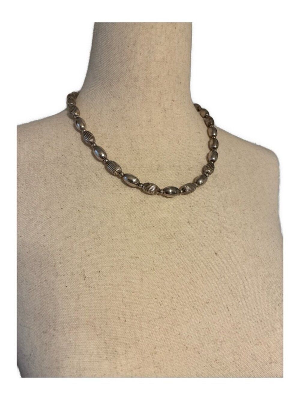 M 925 Silver Sterling Heavy Vintage Beaded Necklace 18.5 Inch Unisex